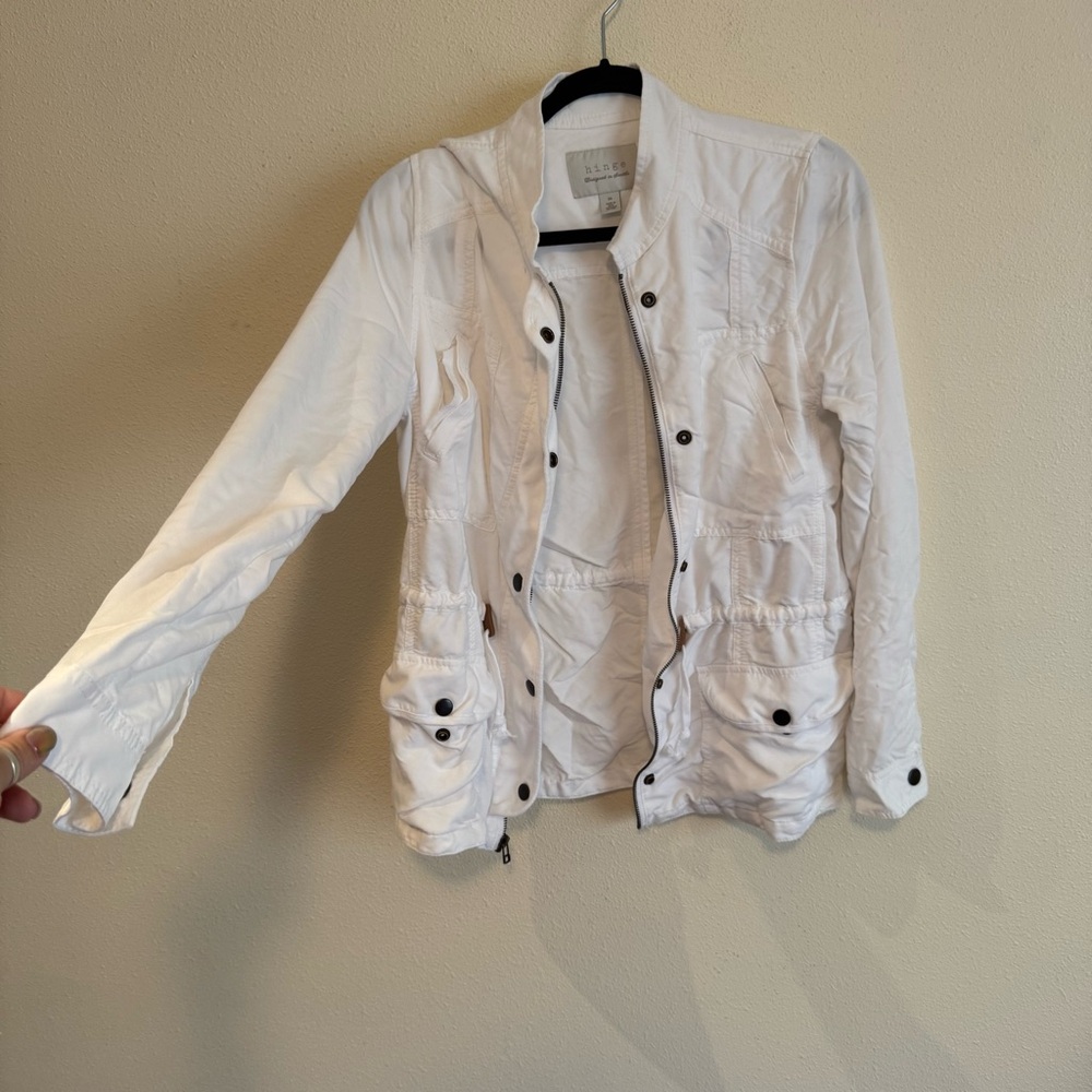 hinge White Utility Jacket with Button & Zip Front
